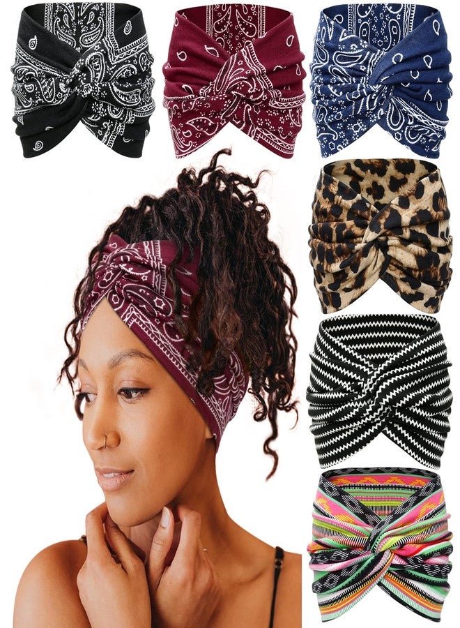 Tobeffect Wide Headbands for Women, 7'' Boho Turban Headband Large Hairband Twisted Hair Accessories, 6 pack - Image 1